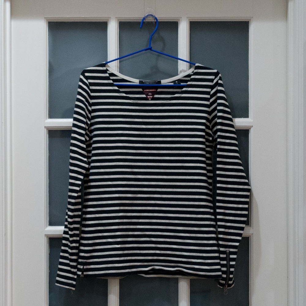 Maison Scotch Stripe Shirt with Zipper detail